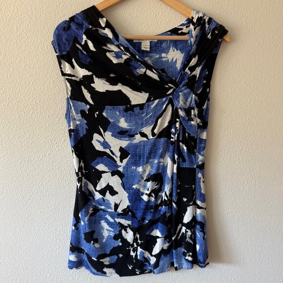 NWT Kenneth Cole Blue White Knotted Twist Sleeveless Top Size M - Picture 3 of 7